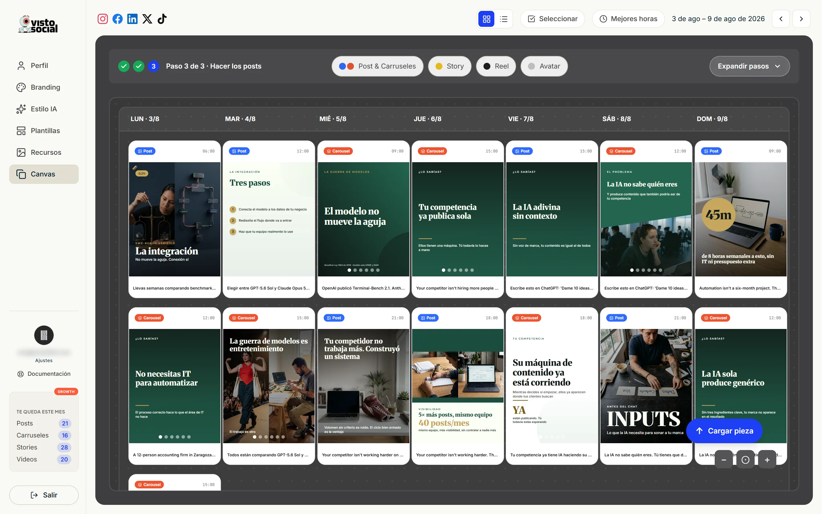 Visto's Canvas with a week of content